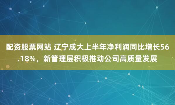 配资股票网站 辽宁成大上半年净利润同比增长56.18%，新管理层积极推动公司高质量发展